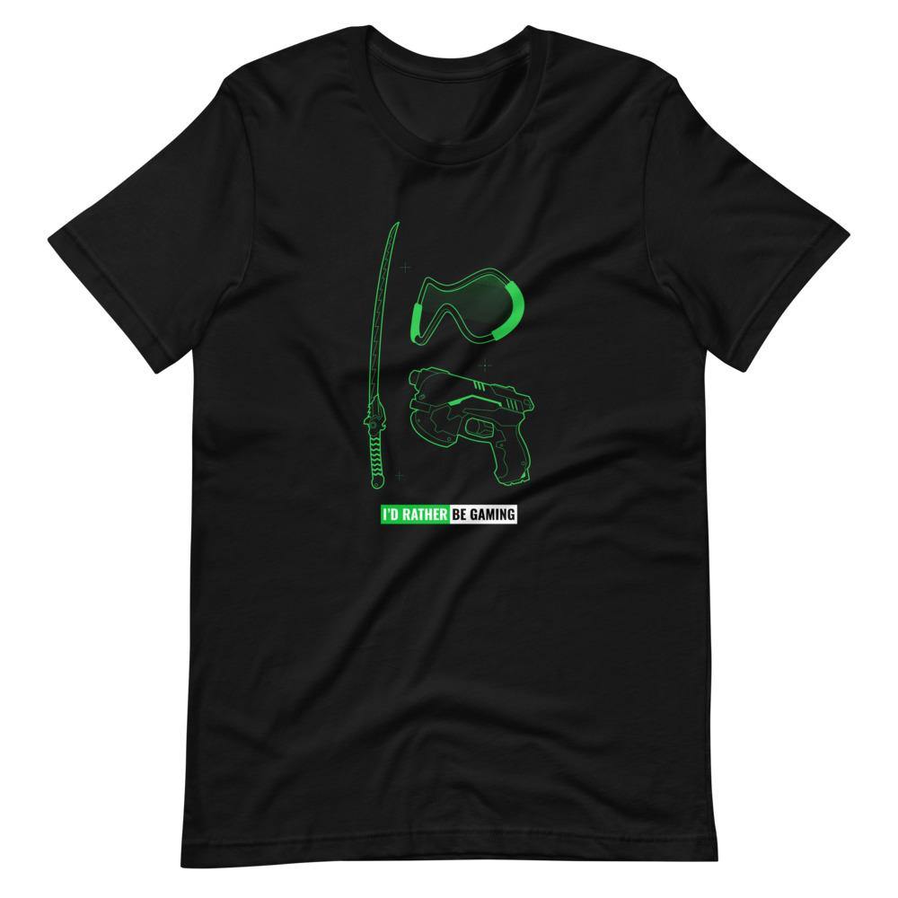 Gaming T-Shirt - I'd Rather Be Gaming - Fighting Gears - Green - Black - Dubsnatch