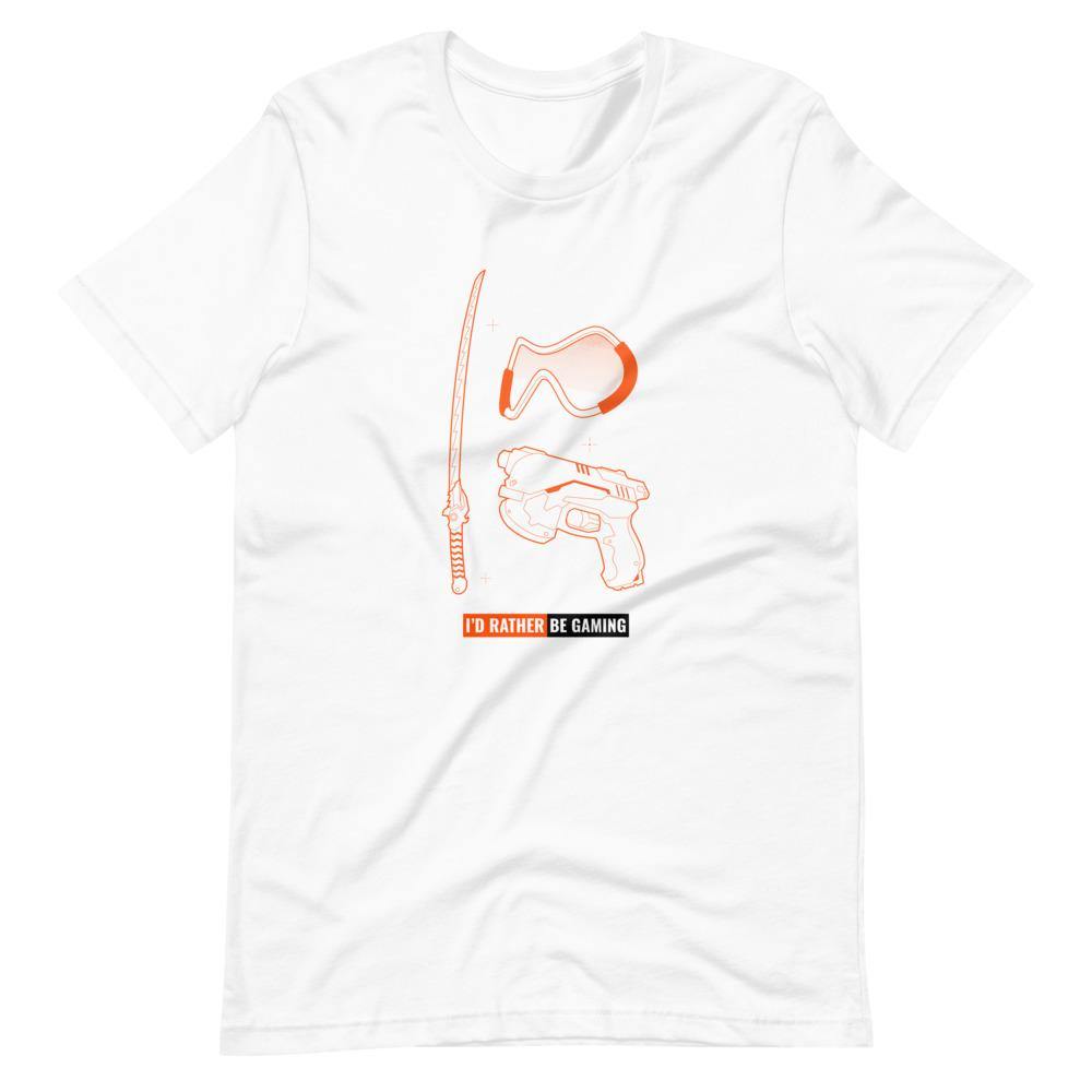 Gaming T-Shirt - I'd Rather Be Gaming - Fighting Gears - Orange - Alternative - White - Dubsnatch