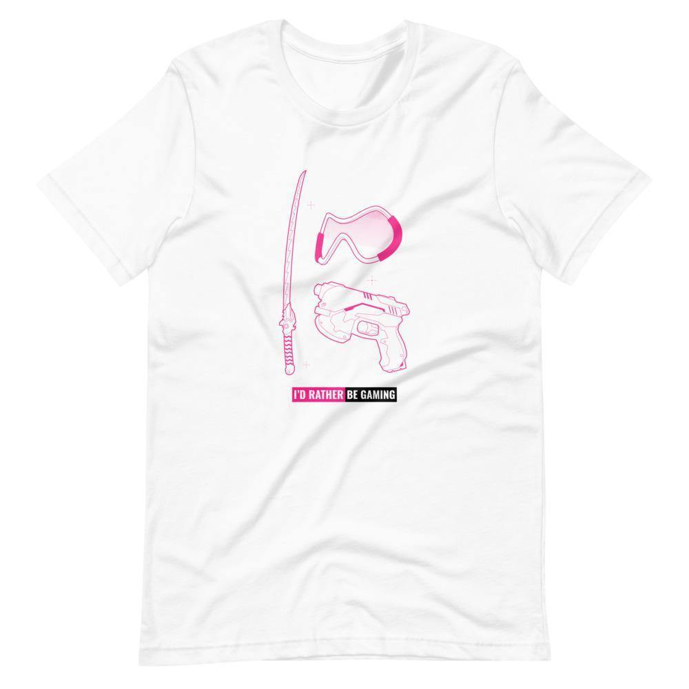 Gaming T-Shirt - I'd Rather Be Gaming - Fighting Gears - Pink - Alternative - White - Dubsnatch