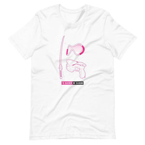 Gaming T-Shirt - I'd Rather Be Gaming - Fighting Gears - Pink - Alternative - White - Dubsnatch