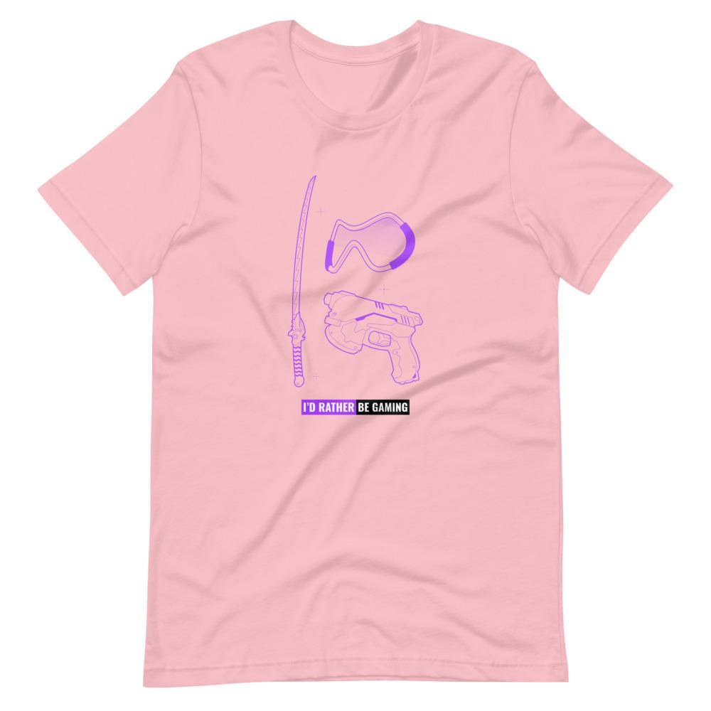 Gaming T-Shirt - I'd Rather Be Gaming - Fighting Gears - Purple - Alternative - Pink - Dubsnatch
