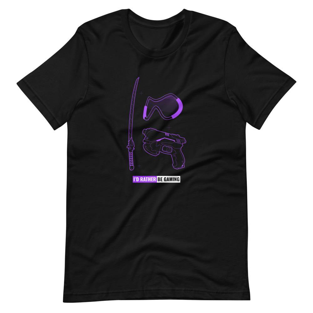 Gaming T-Shirt - I'd Rather Be Gaming - Fighting Gears - Purple - Black - Dubsnatch