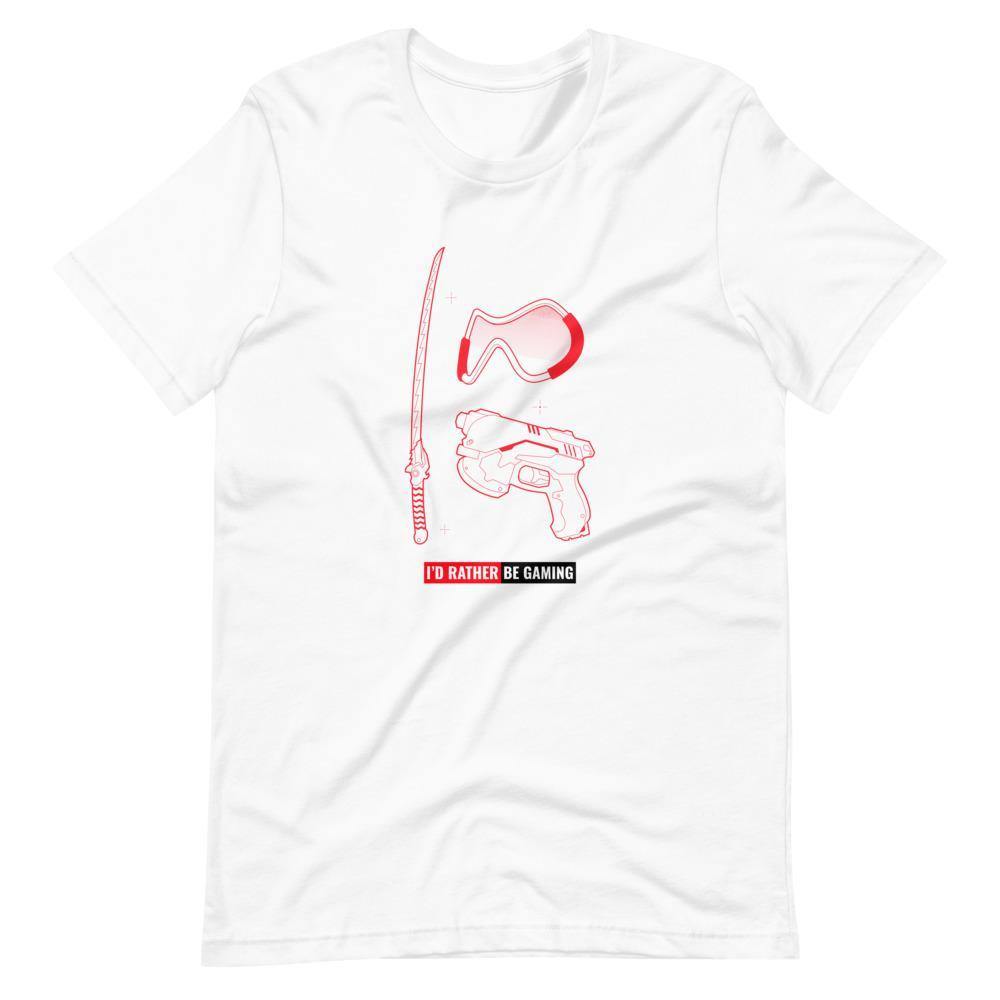 Gaming T-Shirt - I'd Rather Be Gaming - Fighting Gears - Red - Alternative - White - Dubsnatch