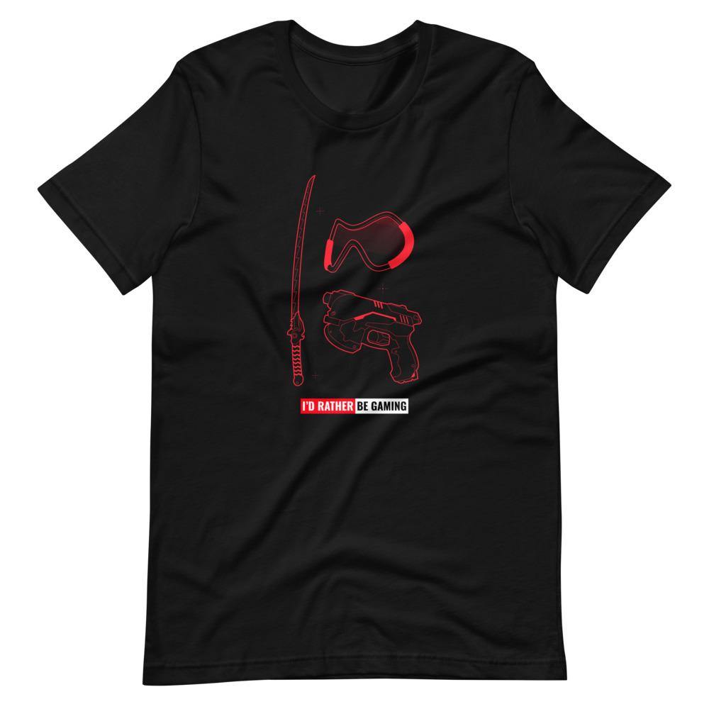 Gaming T-Shirt - I'd Rather Be Gaming - Fighting Gears - Red - Black - Dubsnatch