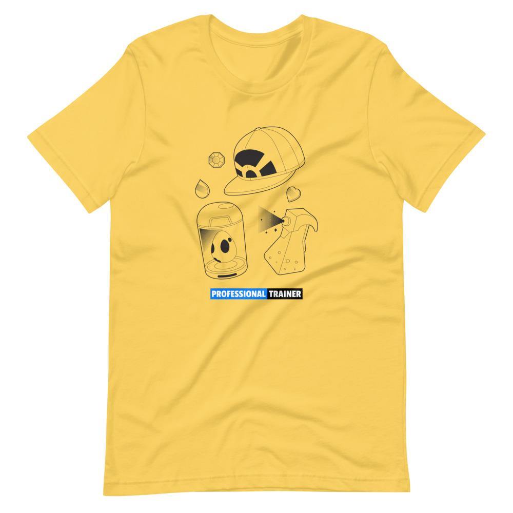 Gaming T-Shirt - Professional Trainer - Monsters Catching Items - Blue - Alternative - Yellow - Dubsnatch