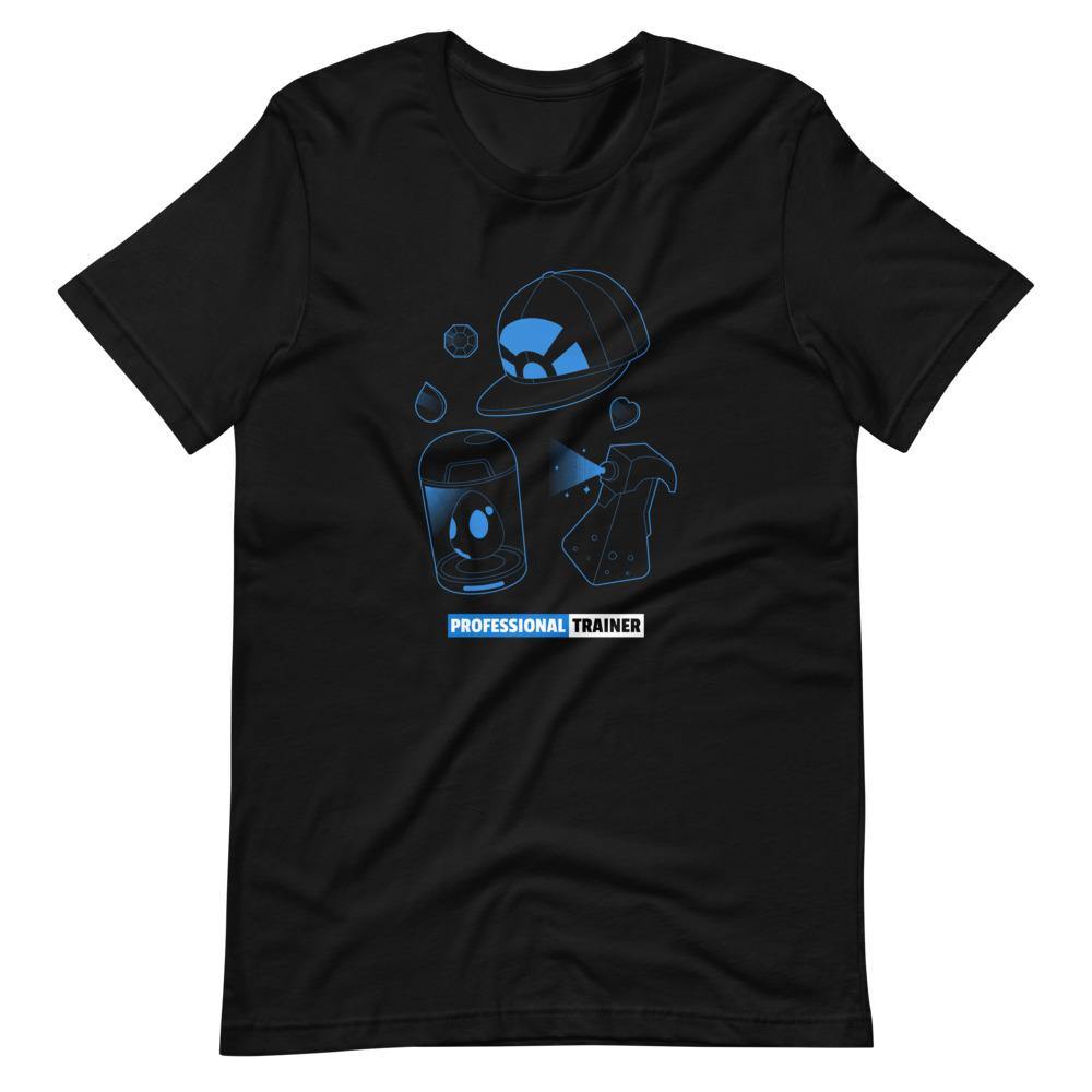 Gaming T-Shirt - Professional Trainer - Monsters Catching Items - Blue - Black - Dubsnatch