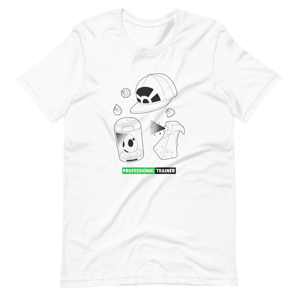 Gaming T-Shirt - Professional Trainer - Monsters Catching Items - Green - Alternative - White - Dubsnatch
