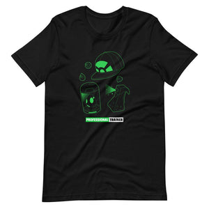 Gaming T-Shirt - Professional Trainer - Monsters Catching Items - Green - Black - Dubsnatch