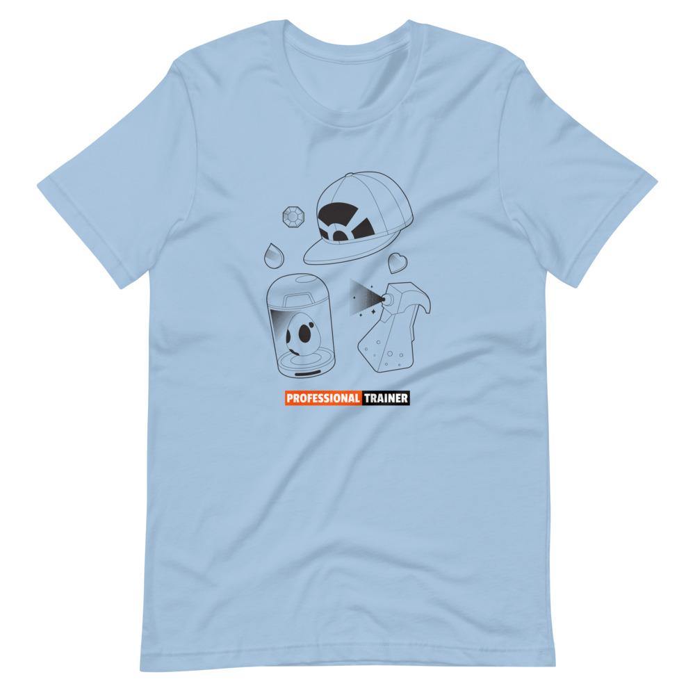 Gaming T-Shirt - Professional Trainer - Monsters Catching Items - Orange - Alternative - Light Blue - Dubsnatch