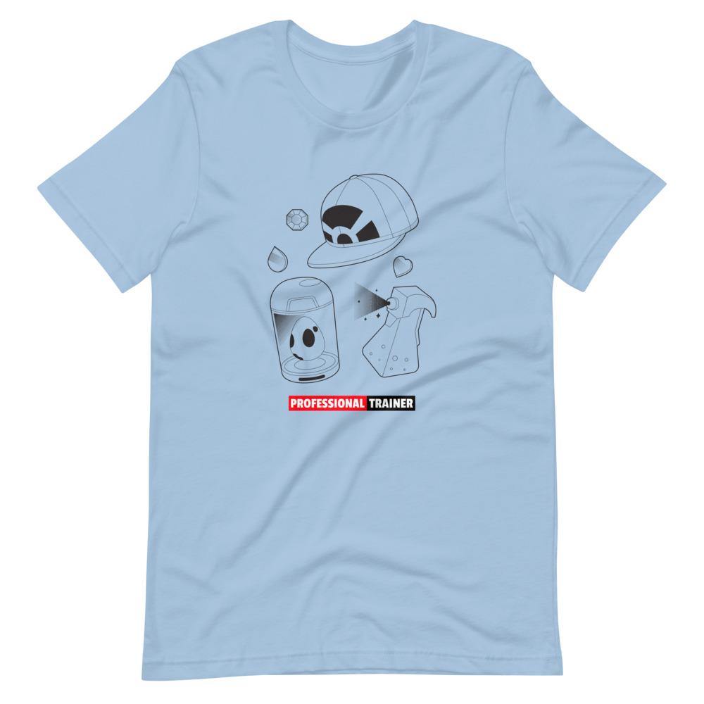 Gaming T-Shirt - Professional Trainer - Monsters Catching Items - Red - Alternative - Light Blue - Dubsnatch