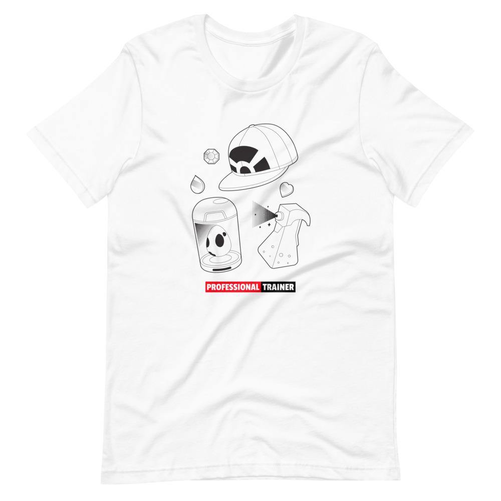 Gaming T-Shirt - Professional Trainer - Monsters Catching Items - Red - Alternative - White - Dubsnatch
