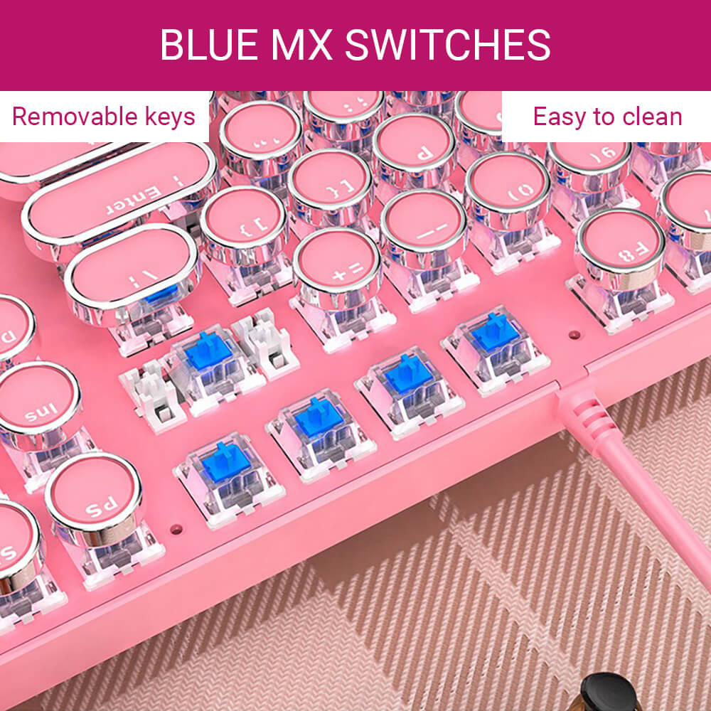 Girl Mechanical Keyboard Blue MX Switch White Backlight Removable Keys