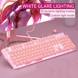 Girl Mechanical Keyboard Qwerty Backlight White Glare Lighting