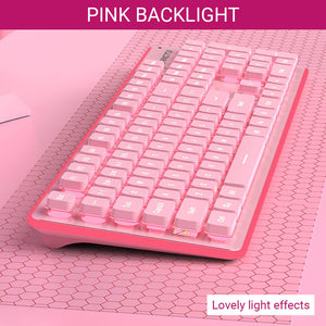 Girly Metal Keyboard Pink Backlight Effects Silent Key
