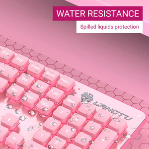 Girly Metal Keyboard Pink Backlight Silent Key Water Resistant