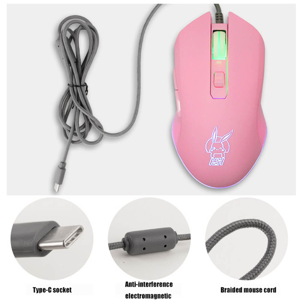 Girly Mouse Wired 2400 DPI Backlight Type-C Cord