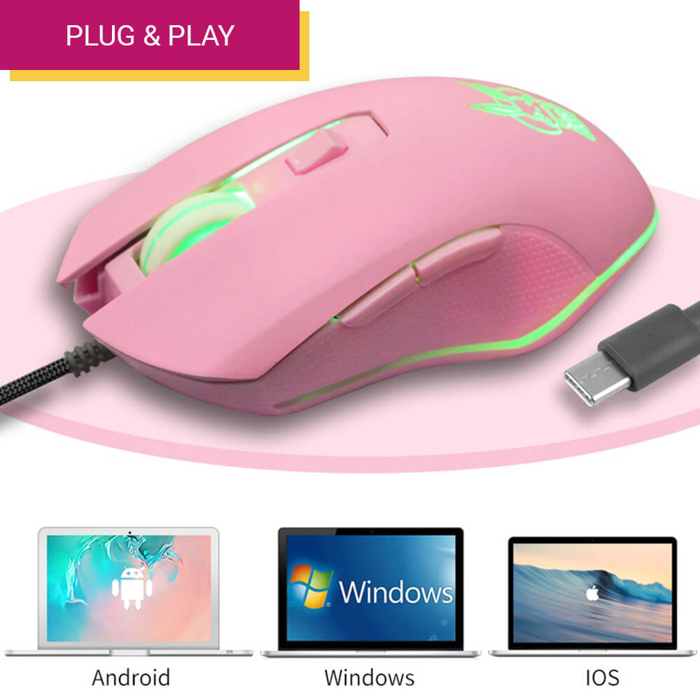 Girly Mouse Wired 2400 DPI Backlight Type-C Plug and Play