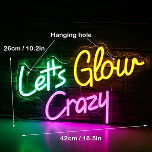 Glowing Crazy Neon Sign LED Lighting Dimensions