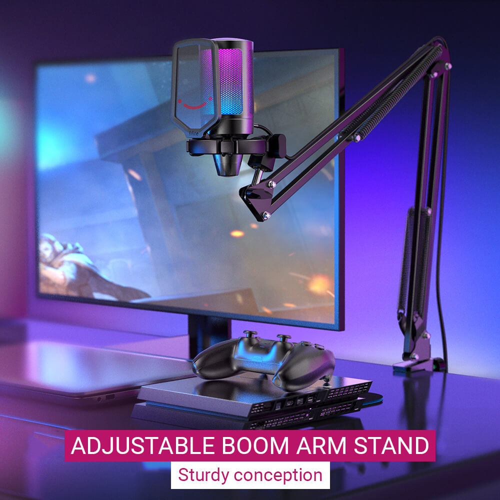 Gradient RGB Cardioid Microphone Pop Filter Adjustable Boom Arm Stand