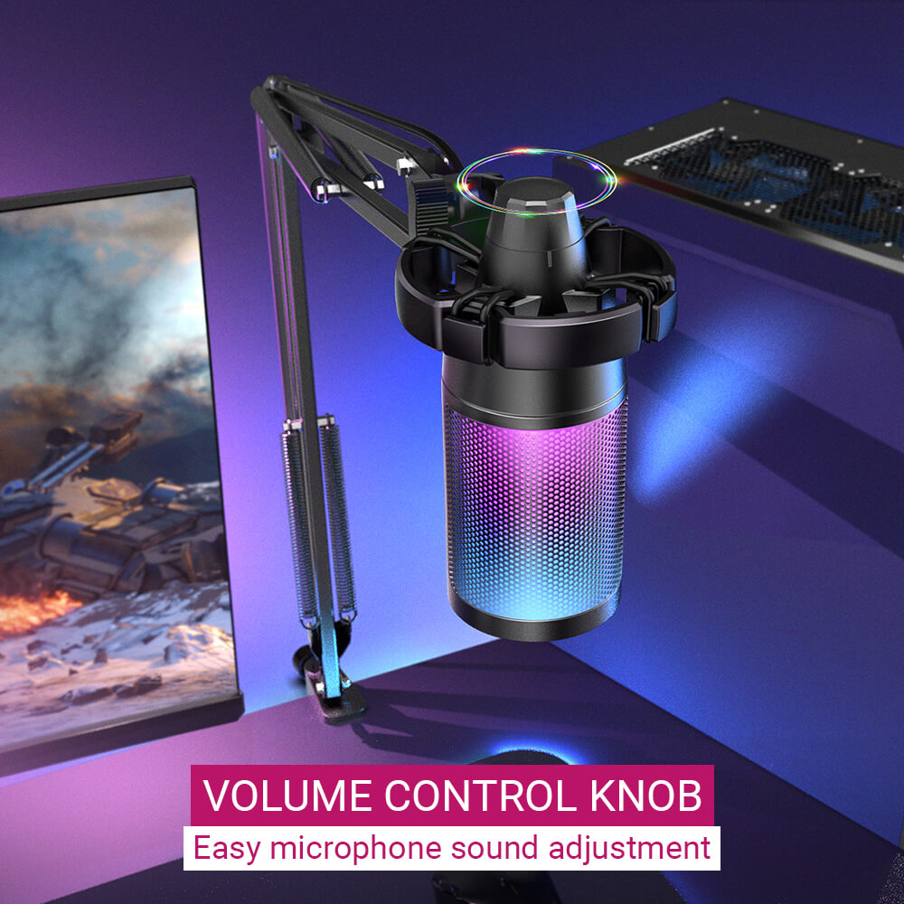 Gradient RGB Cardioid Microphone Pop Filter Arm Stand Volume Control Knob