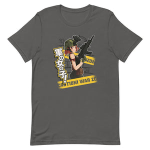 Gray Cool Anime Redhead Army Girl Shirt Battlefield Ready