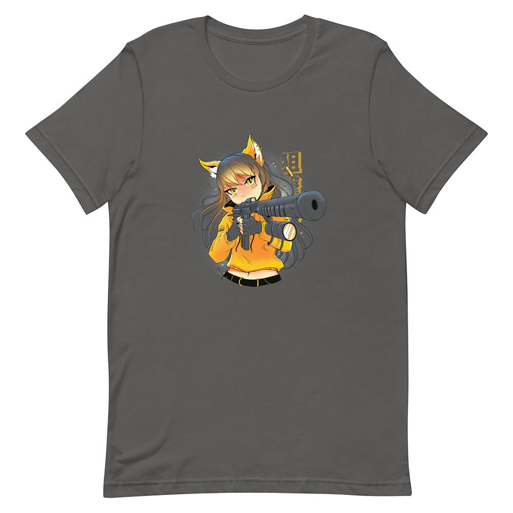 Gray Cute Army Anime Fox Girl Shirt War Weapon