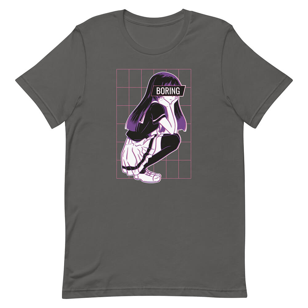Gray Glitchy Bored Anime Schoolgirl Tee Asocial Classmate