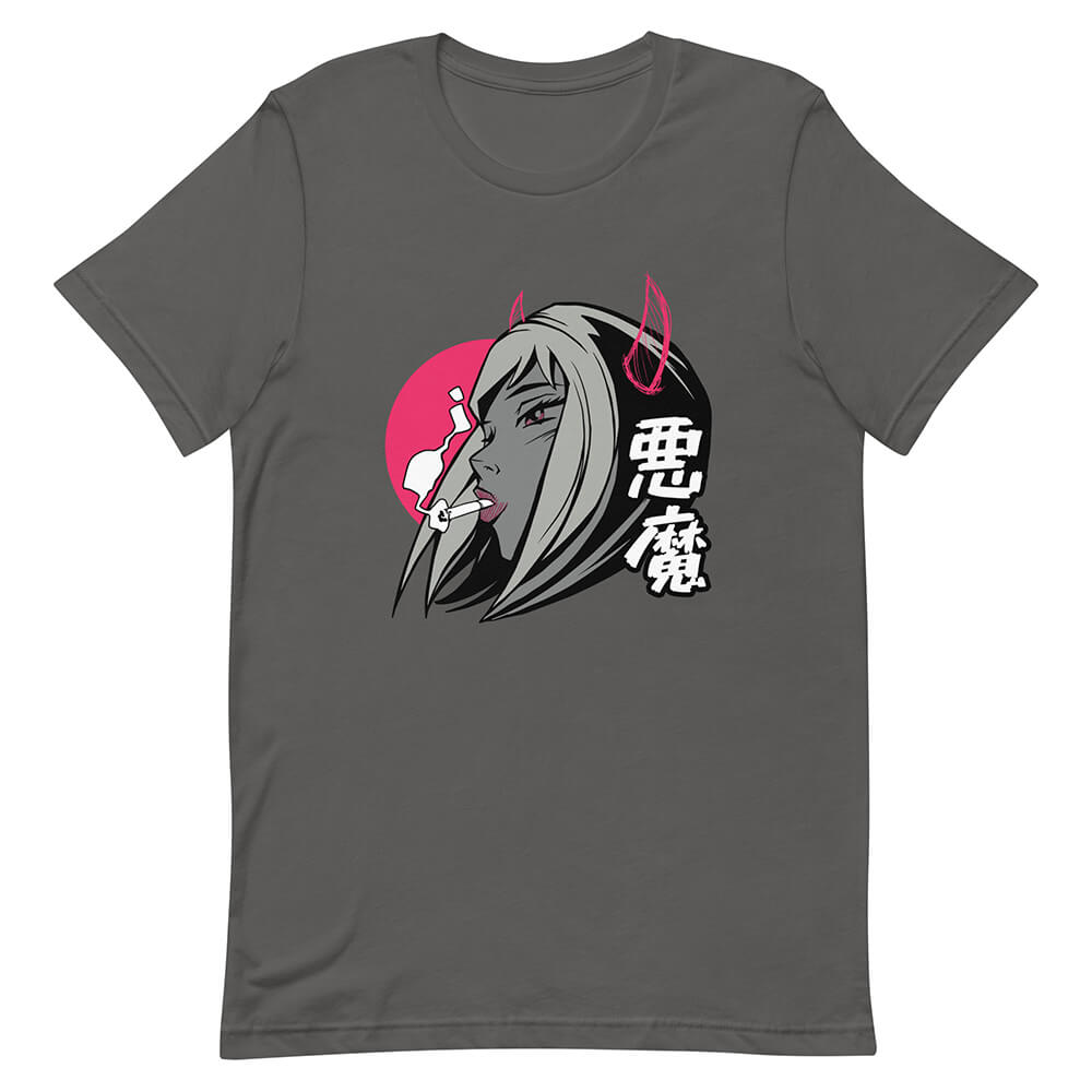 Gray Pretty Demon Horn Smoking Girl Shirt Blood Moon
