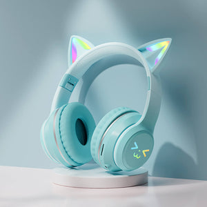 Green Bluetooth 5.1 Gradient Kitty UwU Headphones RGB 3.5mm Jack