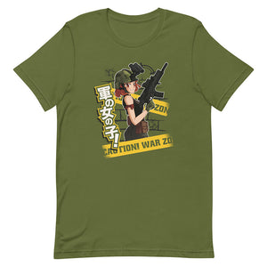 Green Cool Anime Redhead Army Girl Shirt Battlefield Ready