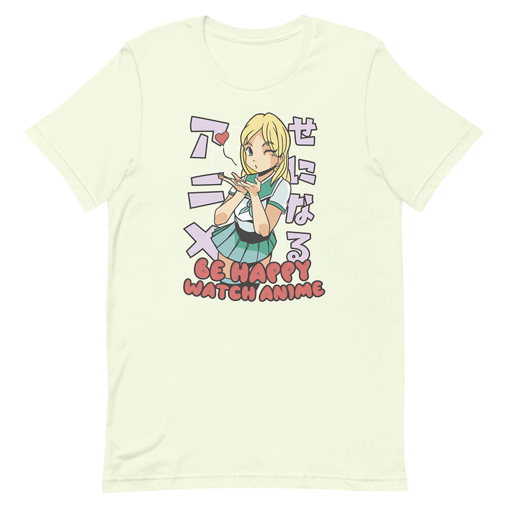 Green Cute Blonde Schoolgirl Anime Watcher Tee Kiss Wink