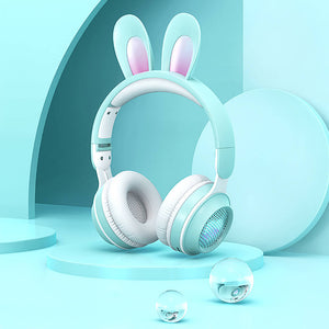 Green Cute Rabbit Ear Headset Wireless Microphone RGB