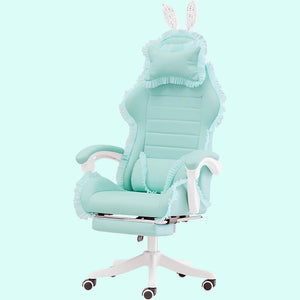 Green Lace Rabbit Ear Gaming Chair Footrest Reclining Backrest