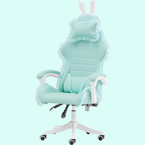 Green Lace Removable Bunny Ear Gaming Chair Reclining Backrest