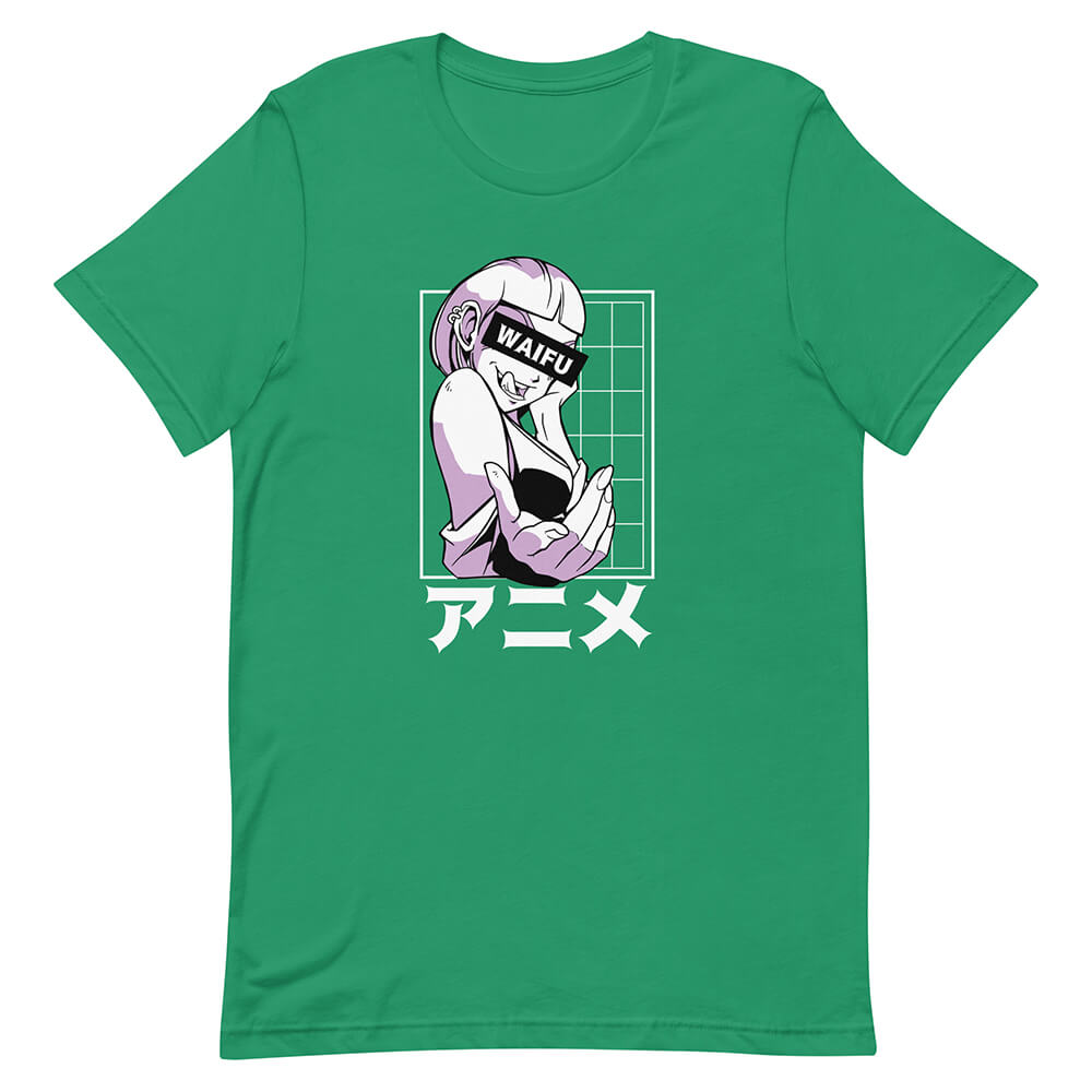 Green Provocative Anime Waifu Tee Stylish Bobbed Haircut Earrings