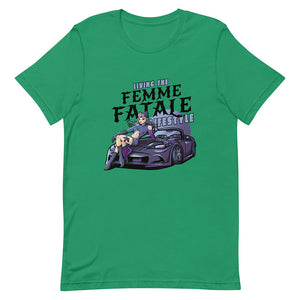 Green Purple Hair Femme Fatale Catsuit Shirt Sports Car