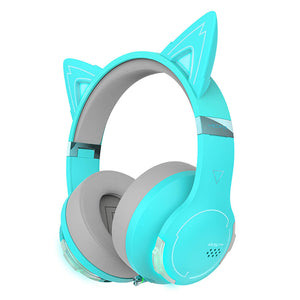 Green RGB Bluetooth 5.2 Cosplay Cat Headphones Mic Noise Canceling