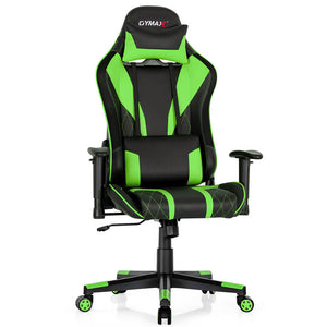 Green RGB Lighting Gaming Chair Reclining Backrest Synthetic Leather