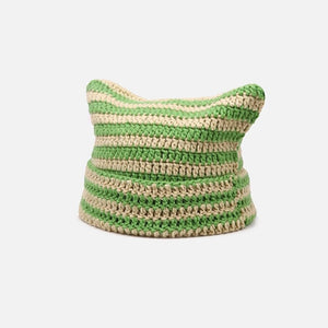 Green Striped Sweety Devil Horn Knit Beanie