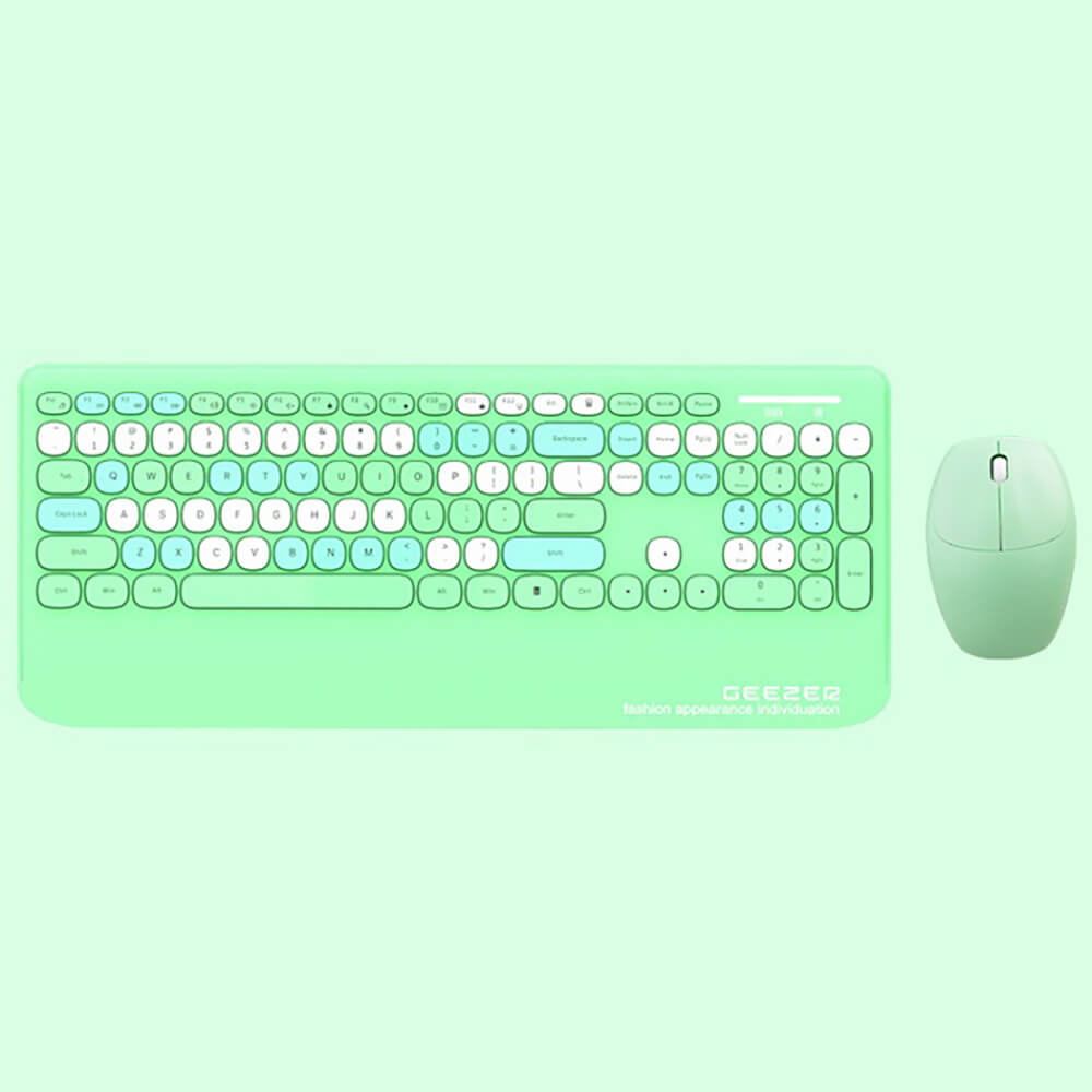 Green 2.4GHz Wireless Sweet Color Combo Keyboard Mouse Wrist Rest