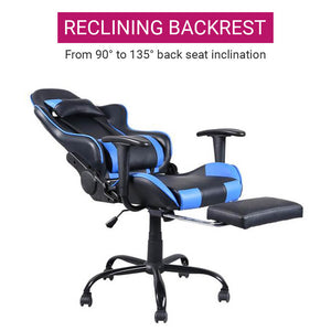 High Back Racing Gaming Chair Footrest 90° to 135° Reclining Backrest