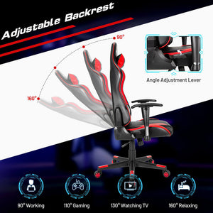 High Back Racing Performance Gaming Chair 90° to 160° Reclining Backrest