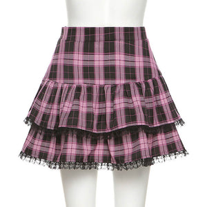 High-Waist Egirl Lace Pleated Skirt Cyber Lolita Back