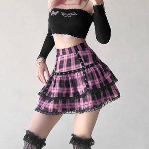 High-Waist Egirl Lace Pleated Skirt Cyber Lolita Girl Picture