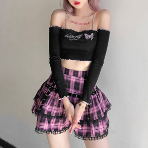 High-Waist Egirl Lace Pleated Skirt Cyber Lolita Girl Picture