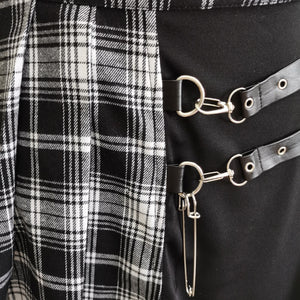 High-Waist Punk Asymmetric Cutout Pleated Skirt Punk Double Chain