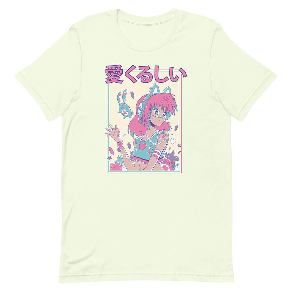 Honey Dew Manga Pastel Girl Cat Headphones Shirt Hand Wave