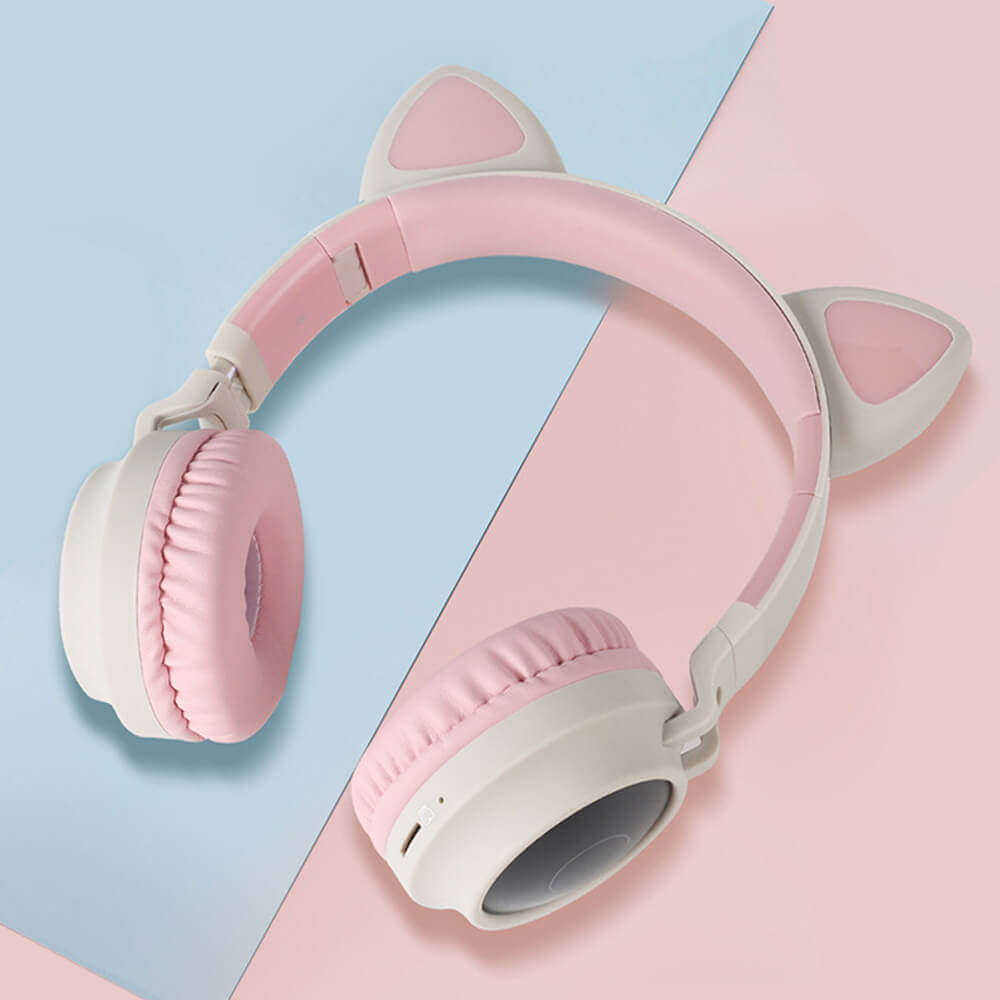 Pink Cat Ear Headphones Cute Girls Music Headset Wireless