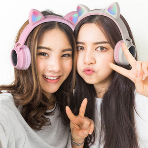 Kawaii Cat Ear Headphones LED Wireless Girls