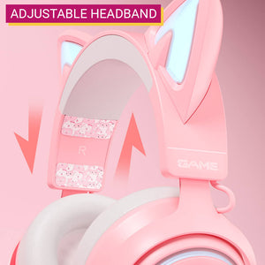 Kawaii Cat Gaming Headset Microphone 3.5mm Jack LED Adjustable Headband